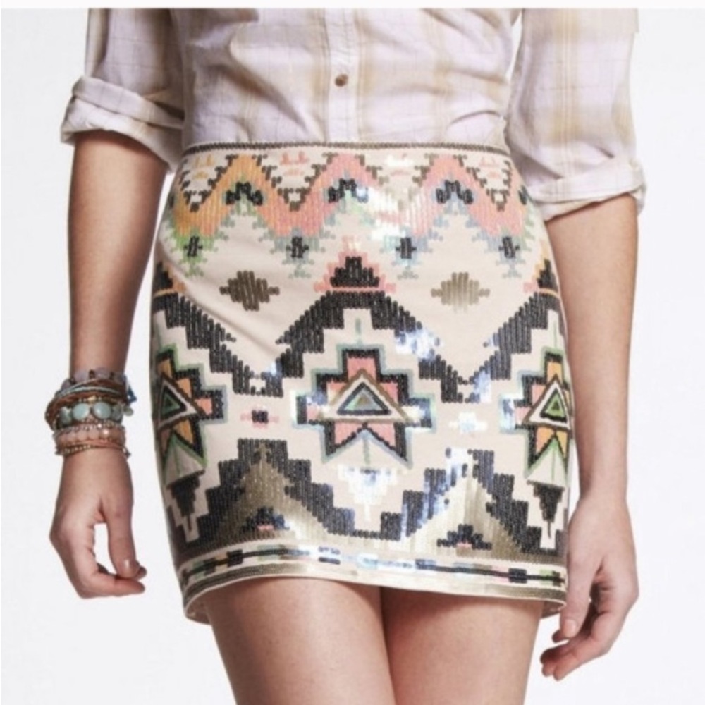 Express Aztec print sequin skirt